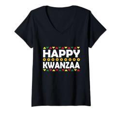 Damen Frohe Weihnachten mit der afroamerikanischen Familie in Kwanzaa Black Pride T-Shirt mit V-Ausschnitt von Kwanzaa African American Pride Apparel