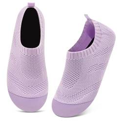 Kyopp Hausschuhe Damen Herren Atmungsaktive Rutschfest Hüttenschuhe Gummisohle Leichte Bequem Pantoffeln Slip on Stricken Barfußschuhe Slippers（Hellviolett40/41EU） von Kyopp