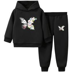 L PATTERN Jogginganzug Mädchen Kinder Trainingsanzug Set mit Hut Mädchen Hoodie & Hose 2-teiliges Set für Frühling Herbst,Schwarz 5,122-128 von L PATTERN