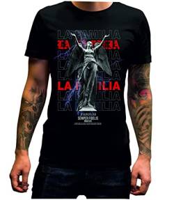 LA FAMILIA VIDA LOCA Herren T-Shirt, Siempre Fidelis Engel, in der Farbe schwarz oder weiß Größe S-5XL (Schwarz, M) von LA FAMILIA VIDA LOCA