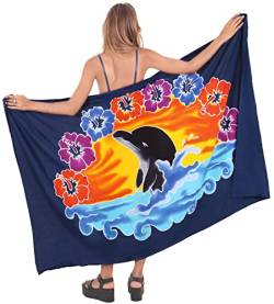 LA LEELA Damen Sommer Bikini Lang Bademode Strand Wickeltuch Sarong Wickelrock Pareo Strandkleid Vertuschen Badeanzug für Frauen Kobalt, Delphin Blumen Einheitsgröße von LA LEELA