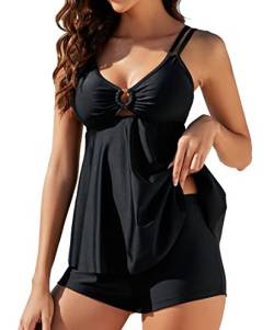 Laorchid high Waist Badekleid mit Badeshorts bauchweg bademode mit Tankini Obenteil Damen Badeanzug Tankini gepolstert Sexy Schwarz L von LA ORCHID