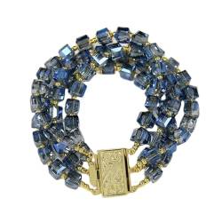 LABDIP Mode-Accessoires 4 Reihen Blauer Würfel Kristall Quadrat Perlen Armband Armreif Handgemacht Damen Modeschmuck Geschenke von LABDIP