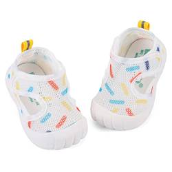 LACOFIA Baby Lauflernschuhe Unisex Erste Babyschuhe Kleinkind Mesh Sneaker rutschfeste Atmungsaktive Turnschuhe Weiß 22(Etikett 20) von LACOFIA