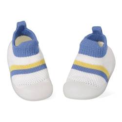 LACOFIA Sockenschuhe für Baby Jungen Mädchen Erste Lauflernschuhe Weiche Sohle mit Griffen Kleinkind Hausschuhe Socken mit rutschfest Gummisohle Blau 6-9 Monate von LACOFIA