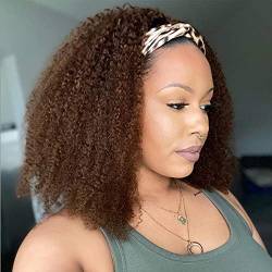 Ombre Kinky Curly Stirnband Wigs Brown Farbe Glueless Machine Made Perücken Glueless Keine Spitze Front Stirnband Schal Perücken Maschine Gemacht Brasilianisches Jungfrauhaar für Frauen von LAErper