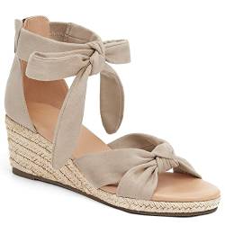 LAICIGO Damen-Espadrilles mit Keilabsatz, offene Zehenpartie, Schnürung, Plateau, Knöchelriemen, Sommerkleid, Schuhe, Taupe, 37.5 EU von LAICIGO