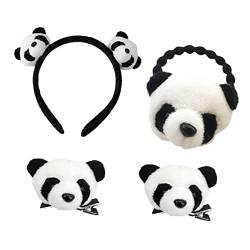 LALADEFIEE 4 Stück Panda Haarschmuck Set Entzückendes Haaraccessoire Stirnband Panda Kopfschmuck Tierische Haaraccessoires Panda Haarschmuck für Kinder Haarklammer Haarband Plüsch Weiß von LALADEFIEE