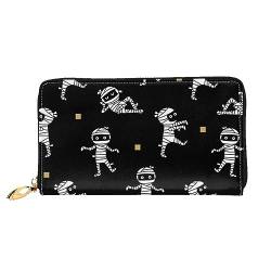 LAMAME Sonnenblumen-Muster Gedruckt Echtes Leder Brieftasche Tragbare Reise Organizer Neutral Clutch Tasche, Süßes Halloween-Muster, Einheitsgröße von LAMAME