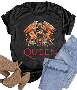 Frauen Vintage Rock Band T-Shirt Mode Rock Musik Grafik Tees Shirt Sommer Kurzarm Casual Tees für Rockliebhaber, Dunkelgrau1, X-Groß von LANMERTREE