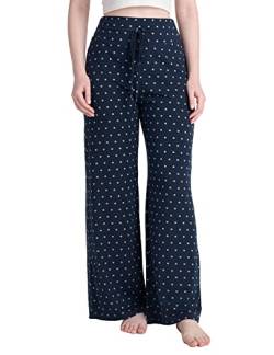 LAPASA Damen Haushose Freizeithose Loungewear Pyjamahose Yogahose Taschen Relaxed Fit L98, Navy Blau Grau gepunktet (Weite Hosenbeine), S von LAPASA