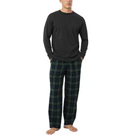 LAPASA Herren Pyjama-Set Relaxed Fit Schlafanzugset, Flanell Hose & Baumwolle Top M79, Dunkelgrau + Grün&blaues Karomuster, XXL von LAPASA