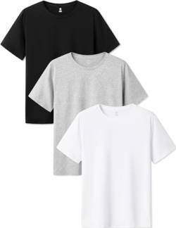 LAPASA Herren T-Shirts Baumwolle 3er Pack, Business Kurzarm Unterhemd Rundhalsausschnitt M05, Rundhals: Schwarz,Weiß, Hellgrau, S von LAPASA