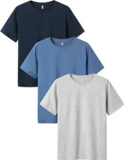 LAPASA Herren T-Shirts Baumwolle 3er Pack, Business Kurzarm Unterhemd Rundhalsausschnitt M05, Rundhals: Hellgrau, Grau-Blau, Navy Blau, XL von LAPASA