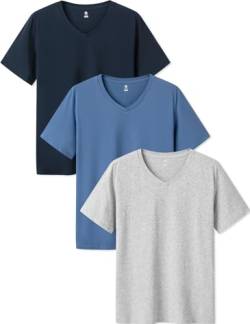 LAPASA Herren T-Shirts Baumwolle 3er Pack, Business Kurzarm Unterhemd V-Ausschnitt M06, V-Ausschnitt: Hellgrau, Grau-Blau, Navy Blau, XL von LAPASA
