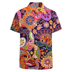 LARSD 80er Jahre Hemden für Herren 90er Jahre Button Up Hemd Vintage Retro Hawaii Strand Hemd Neon Disco Shirt Lustiges Partyhemd, Rotes Paisley, XL von LARSD