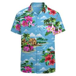 LARSD 80er Jahre Hemden für Herren 90er Jahre Knopfleiste Hemd Vintage Retro Hawaii Strand Shirt Neon Disco Shirt Lustiges Party Shirt, Blue Beach, 5X-Groß von LARSD