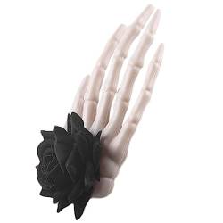 Halloween-Haarspange mit Skelett-Hand, große Blume, Haarnadel, Cosplay-Kostüm, Kopf-Zubehör für weibliche Party, Requisiten, rotes Blumen-Haar-Accessoire, modisches Haarband, dunkles Blumen-Stirnband von LARUISEE