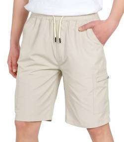 LAUSONS Jungen Cargo Shorts Leicht Kinder Kurze Hosen Jungs Sommer Freizeithose Bermuda Elastische Taille mit Taschen Beige DE: 122-128 (Herstellergröße 130) von LAUSONS