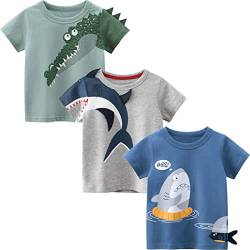 LAUSONS Kinder 3er-Pack T-Shirt Kurzarm Shirt Rundem Ausschnitt Oberteile Cartoon Tiere Set 134/Etikett 140 von LAUSONS