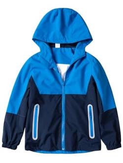 LAUSONS Kinder Regenjacke Wasserdicht Jungen Softshelljacke Outdoorjacke Leichte Windjacke Regenmantel mit Kapuze Blau 128-134/Größe 130 von LAUSONS