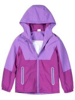 LAUSONS Kinder Regenjacke Wasserdicht Mädchen Softshelljacke Outdoorjacke Leichte Windjacke Regenmantel mit Kapuze Lila 122-128/Größe 120 von LAUSONS