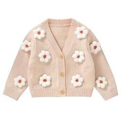 LAWKUL Baby Kleinkind Girl Strickjacke Warmer Pullover Florale Langarmsprunger Schichten Strickkleidung 18-24 Monate beige von LAWKUL