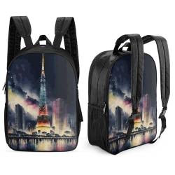 3D-gedruckter Tokyo City Aquarell-Schulranzen für Jungen und Mädchen, 43,2 cm (17 Zoll) Rucksack, doppelseitiger Schulrucksack, lässiger modischer Rucksack für die Schule oder auf Reisen von LBLmoney