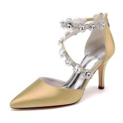 LBRYVTCE Damen-Highheel-Sandalen mit Reißverschluss, geschlossener Zehenkappe, Strassstein-Verzierung - Ideal für Braut, Hochzeitsfeier und Abendgarderobe,Gold,37 von LBRYVTCE