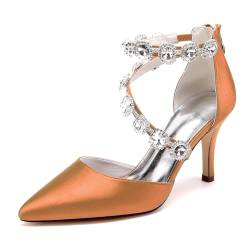 LBRYVTCE Damen-Highheel-Sandalen mit Reißverschluss, geschlossener Zehenkappe, Strassstein-Verzierung - Ideal für Braut, Hochzeitsfeier und Abendgarderobe,Orange,43 von LBRYVTCE