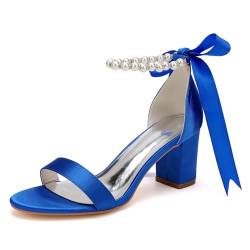 LBRYVTCE Damen-Highheels/Stabile Blockabsatz mit Runde Zehenkappe und Perlenschlitz - Hochzeits- Abendkleidungs- und Modeschuhe, Geschenke für Frauen,Blau,36 von LBRYVTCE