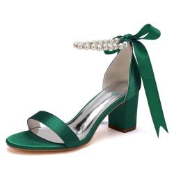 LBRYVTCE Damen-Highheels/Stabile Blockabsatz mit Runde Zehenkappe und Perlenschlitz - Hochzeits- Abendkleidungs- und Modeschuhe, Geschenke für Frauen,Dark Green,39 von LBRYVTCE