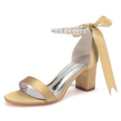 LBRYVTCE Damen-Highheels/Stabile Blockabsatz mit Runde Zehenkappe und Perlenschlitz - Hochzeits- Abendkleidungs- und Modeschuhe, Geschenke für Frauen,Gold,41 von LBRYVTCE