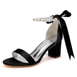 LBRYVTCE Damen-Highheels/Stabile Blockabsatz mit Runde Zehenkappe und Perlenschlitz - Hochzeits- Abendkleidungs- und Modeschuhe, Geschenke für Frauen,Schwarz,41 von LBRYVTCE