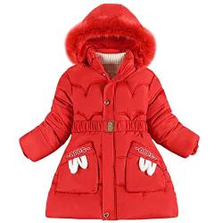 LCIGIA Winterjacke Mädchen Wintermantel Kinder Jacke mit Abnehmbarer Kapuze Dicke Fleecejacke Warme Mantel Winddichte Steppjacke, Rot, 134-140, H13-YL28W37Z-R14 von LCIGIA