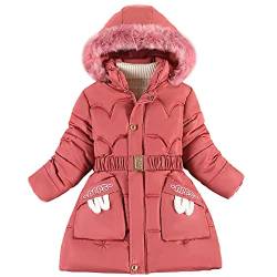 LCIGIA Winterjacke Mädchen Wintermantel Kinder Jacke mit Abnehmbarer Kapuze Dicke Fleecejacke Warme Mantel Winddichte Steppjacke, Wassermelonenrot, 104-110 von LCIGIA