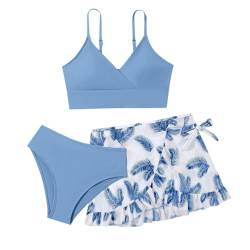 Bikini Teenager Mädchen Dreiteiliger Badeanzug Blumendruck Bikini Mit Rock Rüschen 3 Teilig Badebekleidung Sommer Badeanzüge Bikini Set Bademode Bedruckte Swimsuit Schwimmanzug von LCpddajlspig