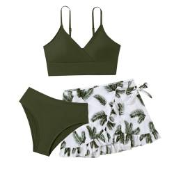 Bikini Teenager Mädchen Dreiteiliger Badeanzug Blumendruck Bikini Mit Rock Rüschen 3 Teilig Badebekleidung Sommer Badeanzüge Bikini Set Bademode Bedruckte Swimsuit Schwimmanzug von LCpddajlspig