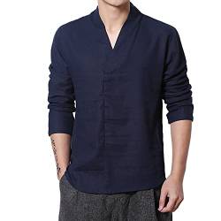 Freizeithemden Für Herren Langarm V Ausschnitt Slim Fit Leinenhemd Leicht Leinen Baumwolle Shirt Regular Fit Sommer Bügelfrei Sommerhemd Hemd Stretch Oversize Strandhemd Freizeithemd von LCpddajlspig