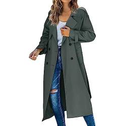 LCpddajlspig Übergangsmantel Damen Frühlings Umlegekragen mit Knöpfen Frühlingsjacke Coat Einfarbig Zweireiher Lang Trenchcoat Mantel mit Taschen Cardigan Windjacke Outwear von LCpddajlspig