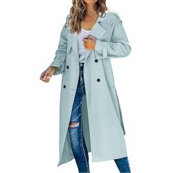 LCpddajlspig Übergangsmantel Damen Frühlings Umlegekragen mit Knöpfen Frühlingsjacke Coat Einfarbig Zweireiher Lang Trenchcoat Mantel mit Taschen Cardigan Windjacke Outwear von LCpddajlspig