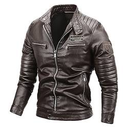 Motorradjacke Herren Leder Wasserdicht Vintage Bikerjacke Stehkragen 5XL Motorrad Jacke Schwarz Motorradbekleidung Reißverschluss Winddicht mit Protektoren Kunstlederjacke Bomberjacke Lederjacke von LCpddajlspig