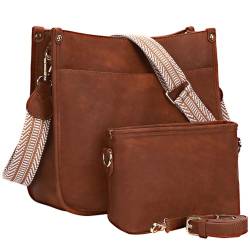 LEASOUL Handtasche damen Umhängetasche 2 Sück Set, Crossbody Bag aus PU Leder, Moderne Tasche mit verstellbar Breitem Riemen，Umhängetasche Damen mittelgroß Für Reise Urlaub Arbeit Rotbraun von LEASOUL