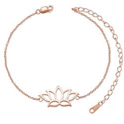 LEGENTLISUR Armband Damen Personalisiertes Armband Armband Damen silber 925 Vergoldetes schlichtes Lotus-Anhänger-Armband als Geschenk für Frauen/Mädchen (Roségold) von LEGENTLISUR