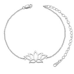 LEGENTLISUR Armband Damen Personalisiertes Armband Armband Damen silber 925 Vergoldetes schlichtes Lotus-Anhänger-Armband als Geschenk für Frauen/Mädchen (Silber) von LEGENTLISUR