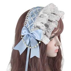 Kopfschmuck Maid Rüschen Spitze Haarschmuck Cosplay Stirnbänder Süßes Band Schleife Perlenkette Haarband von LEJIAJU