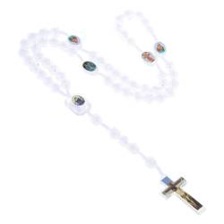 LEJIAJU Kreuz-Rosenkranz-Halskette, katholischer Rosenkranz-Halskette, weiß, runde Perlen, lange Kette, Kreuz-Anhänger, religiöser Schmuck für Damen, Mädchen, Souvenirs, 1.65*0.94in, Kunststoff von LEJIAJU