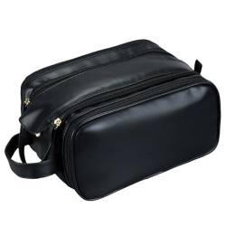 Reise-Kosmetiktasche mit großem Fassungsvermögen, Handtasche, tragbar, PU-Leder, Make-up, organisiert für Damen und Mädchen, Schwarz von LEJIAJU