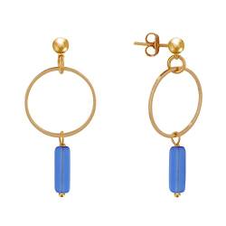 LES POULETTES BIJOUX - Goldene Ohrringe Kreis und Rechteckigen Perle - Blau Navy von LES POULETTES BIJOUX