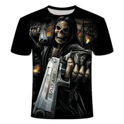 Herren T-Shirt Totenkopf Gothic Skull Kurzarm Männer Sommer Freizeit T-Shirt Herren Rundhalsausschnitt Kurzarm T-Shirts S-6XL (Totenkopf8,3XL) von LEXAHO